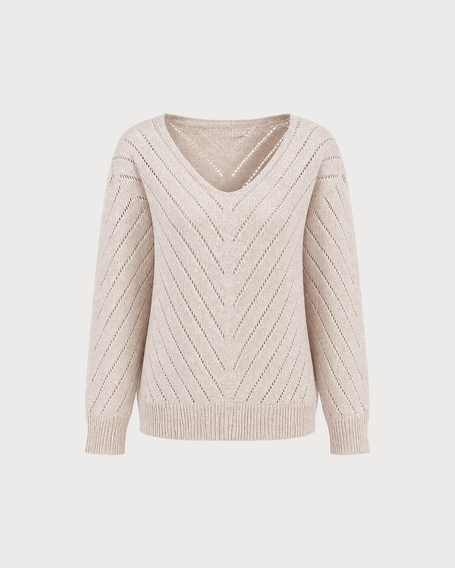 Apricot V Neck Textured Knit Sweater