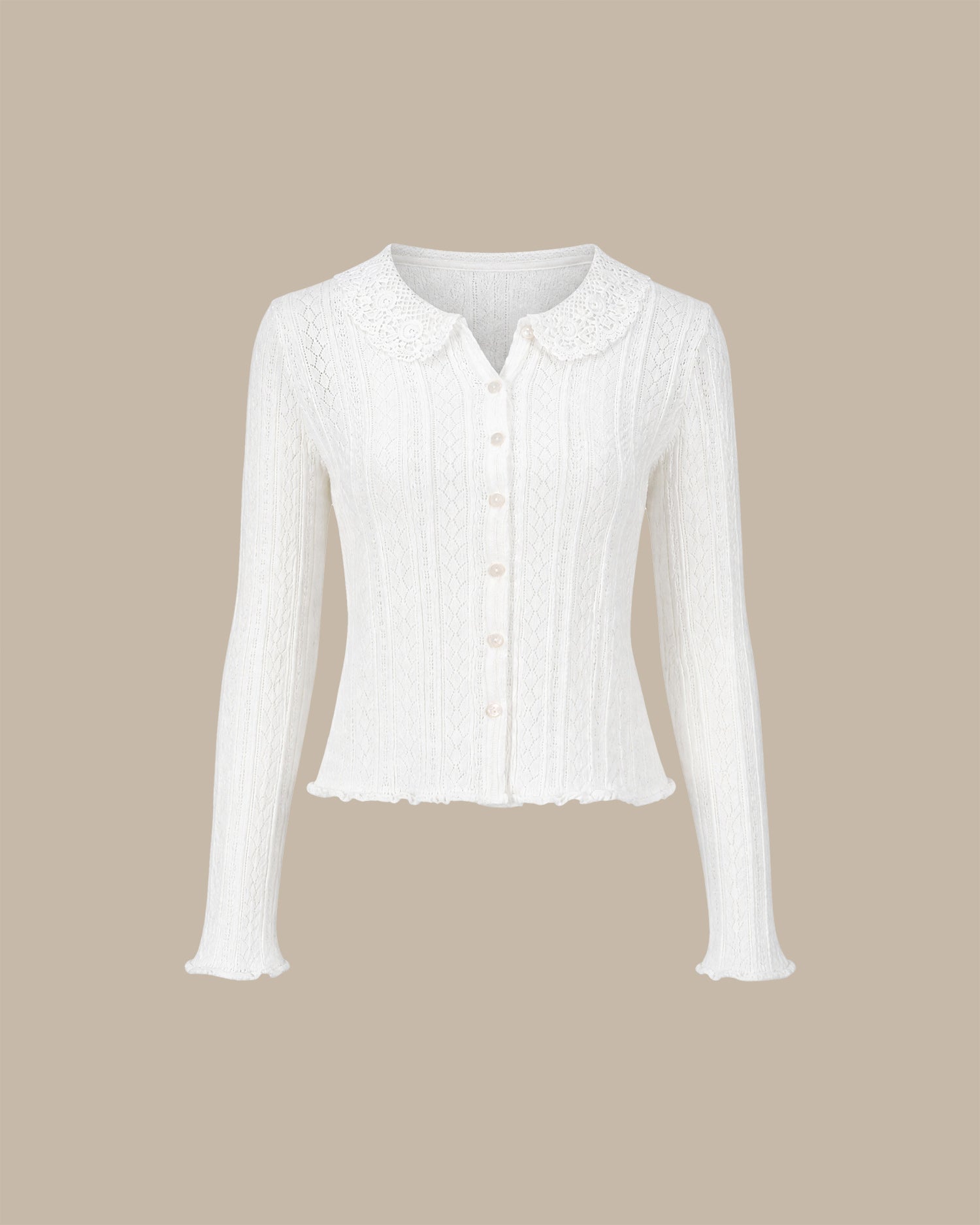 White Collar Single Breasted Knit Cardigan