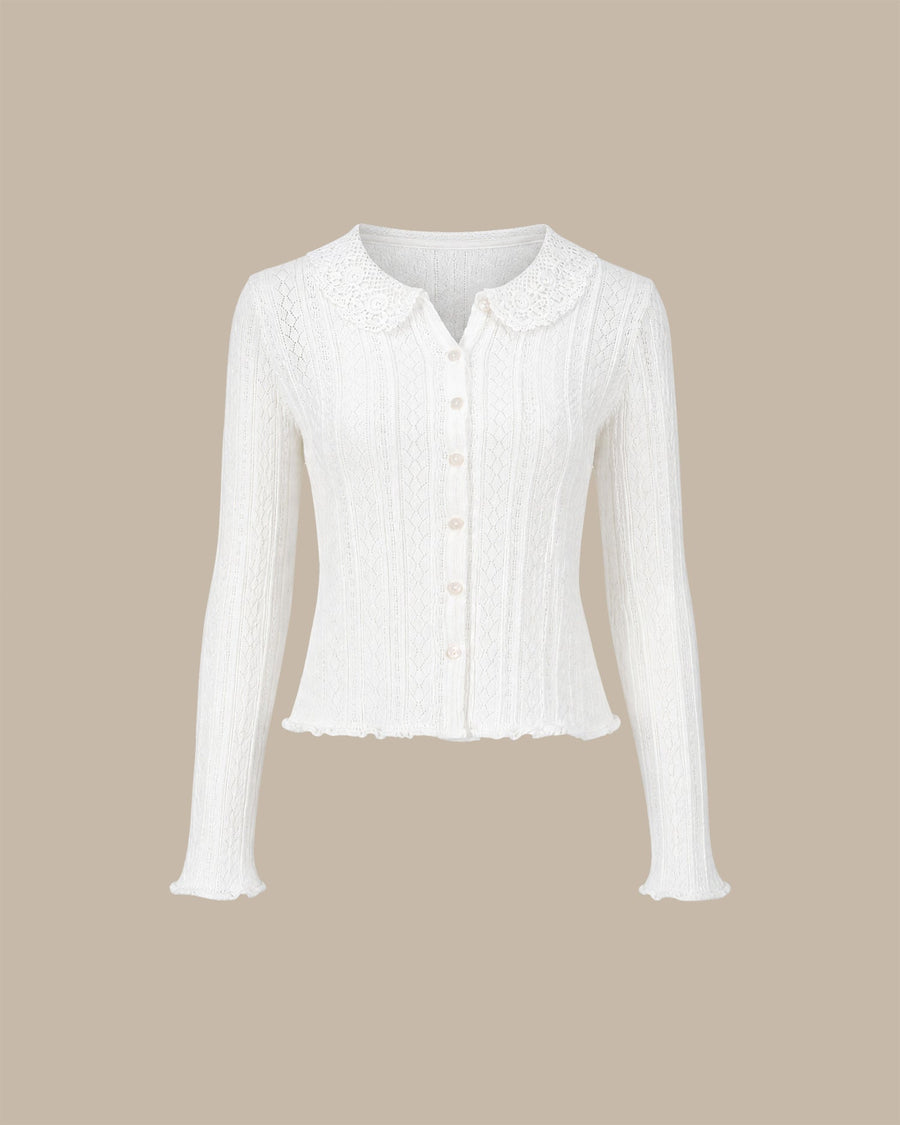 White Collar Single Breasted Knit Cardigan