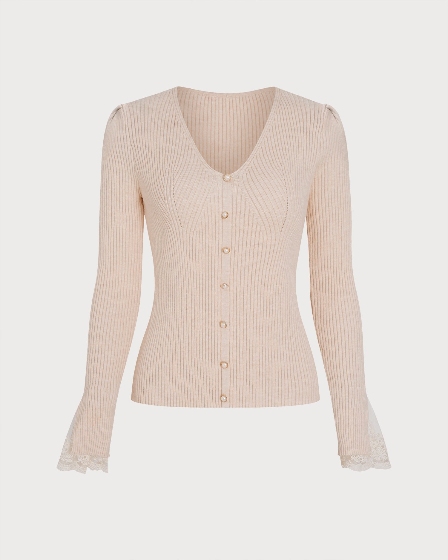Apricot V Neck Button Knit Sweater