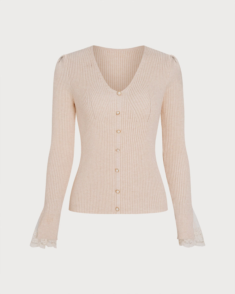 Apricot V Neck Button Knit Sweater