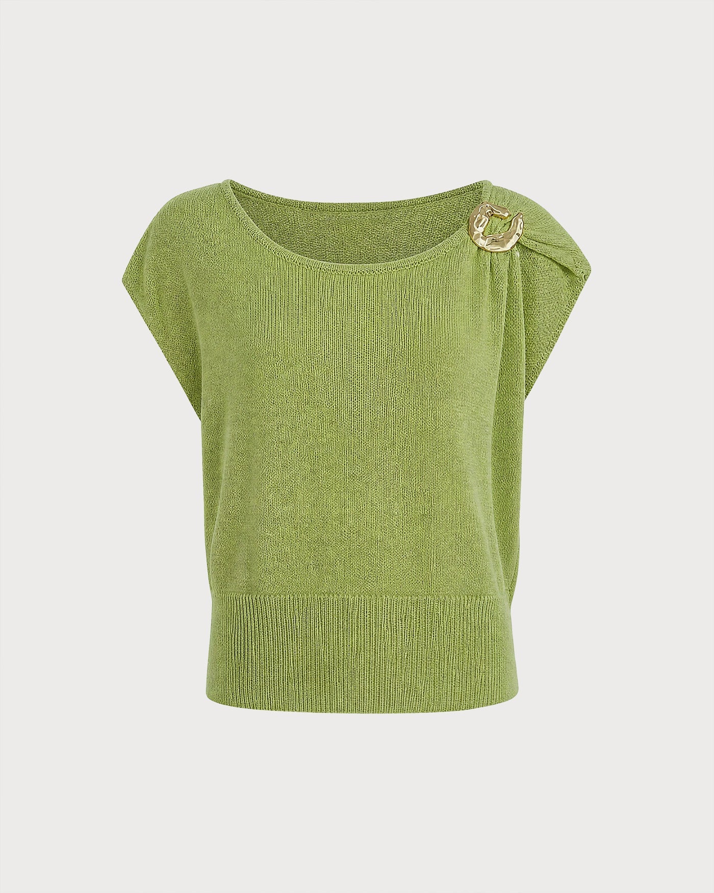 Green Round Neck Drop Shoulder Knit Sweater