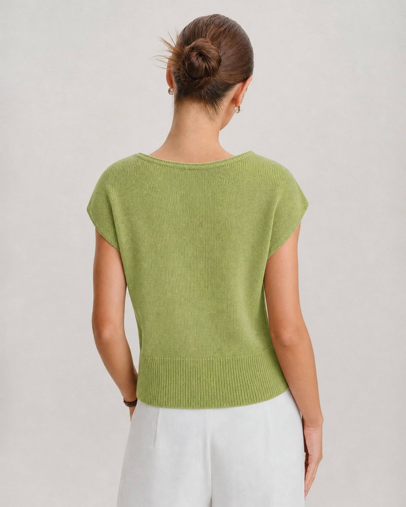 Green Round Neck Drop Shoulder Knit Sweater