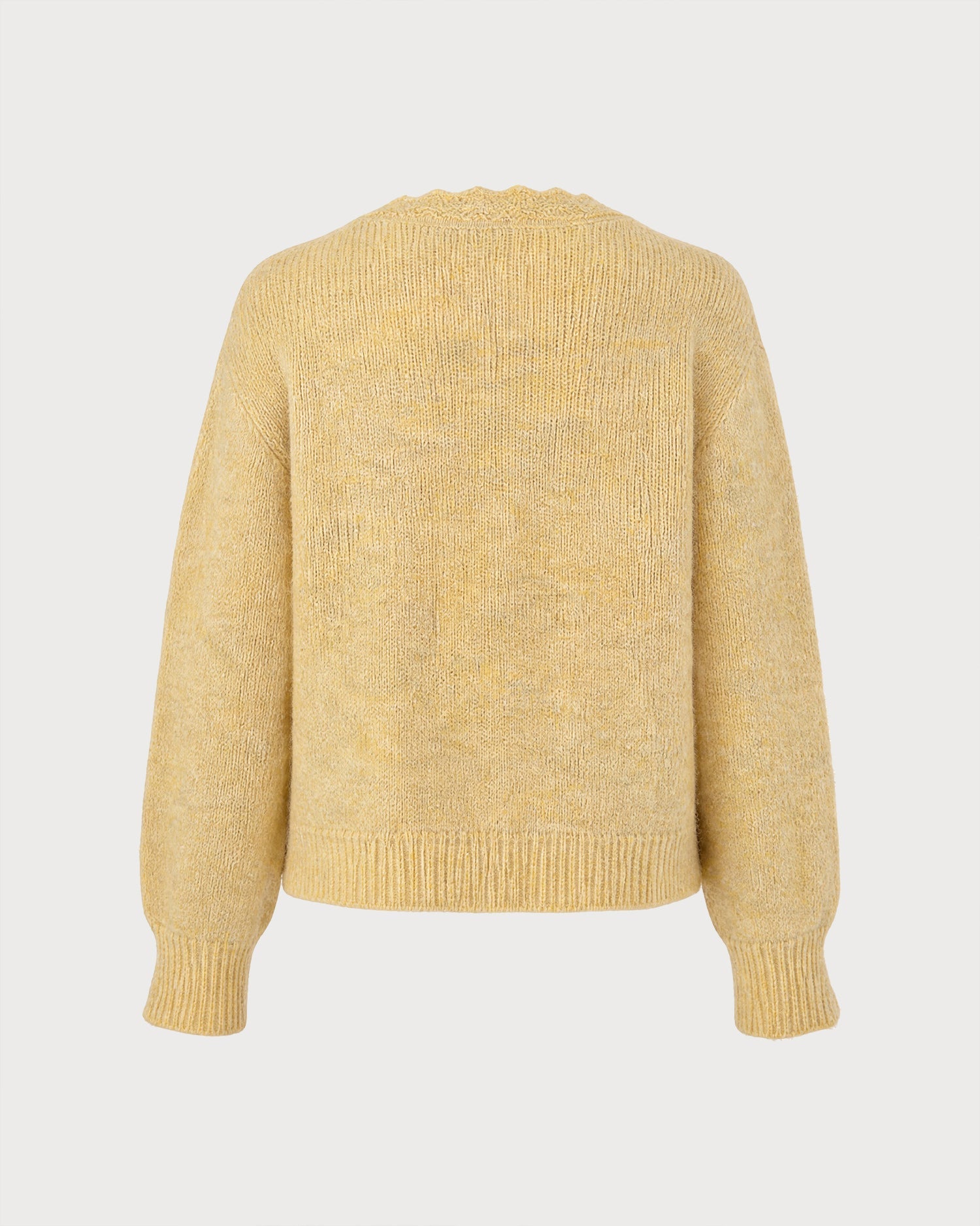 Yellow V Neck Floral Knit Sweater