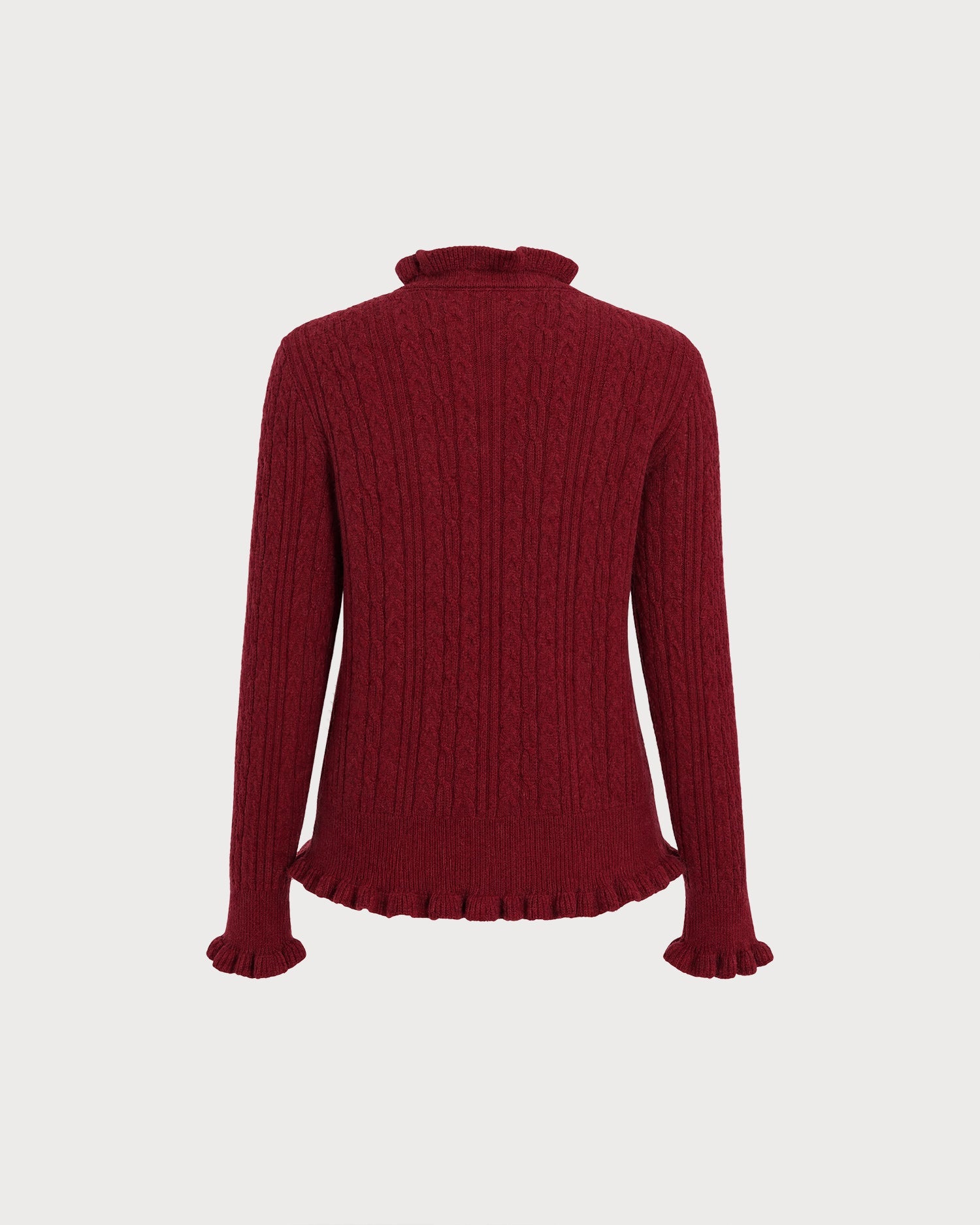 Wine Red Ruffled Button Knit Cardigan