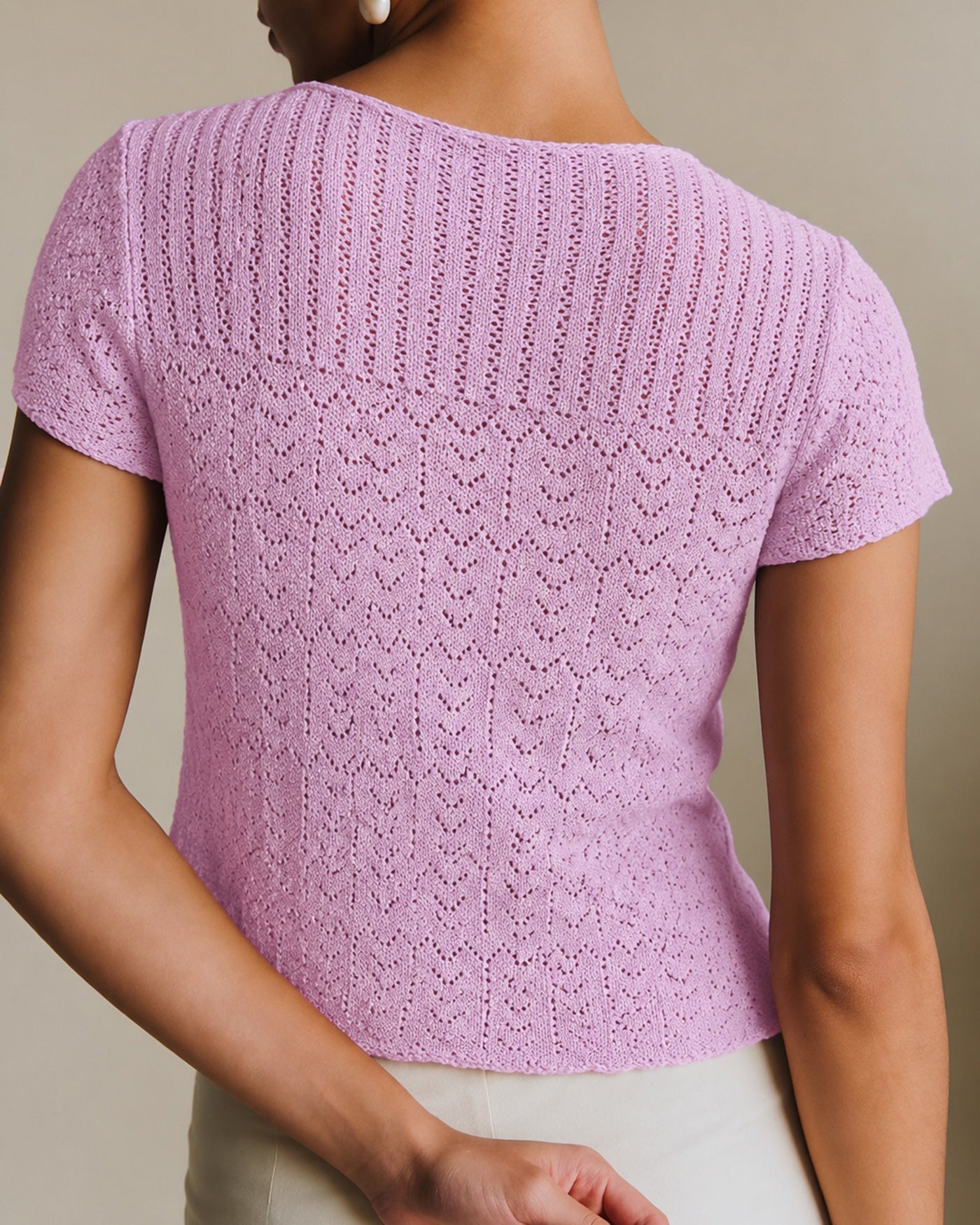 Purple V Neck Textured Button Knit Cardigan