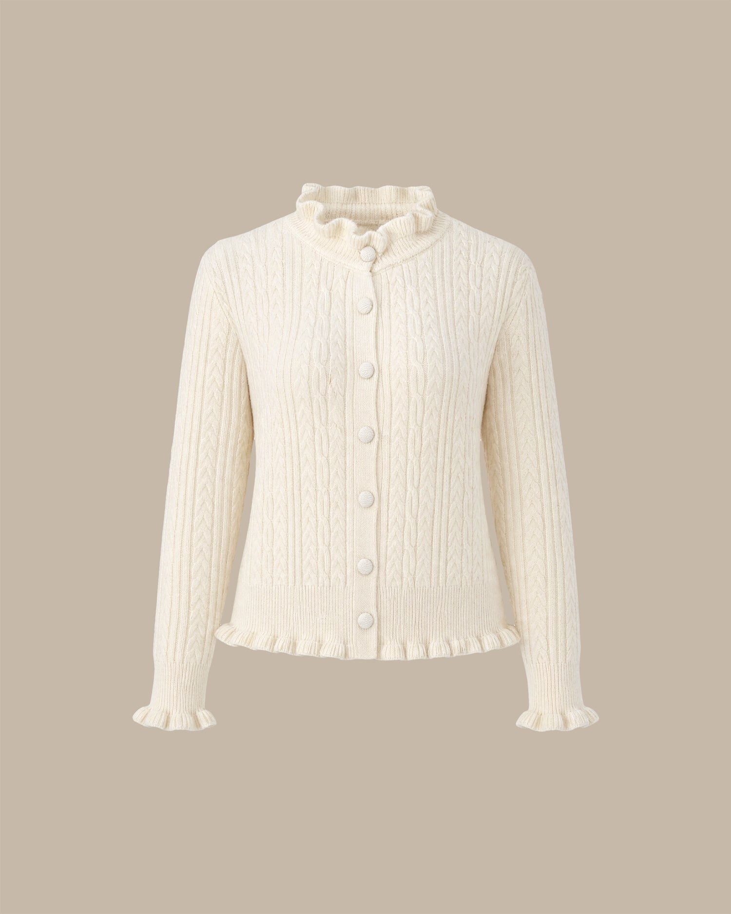 Apricot Ruffled Single Breasted Knit Cardigan