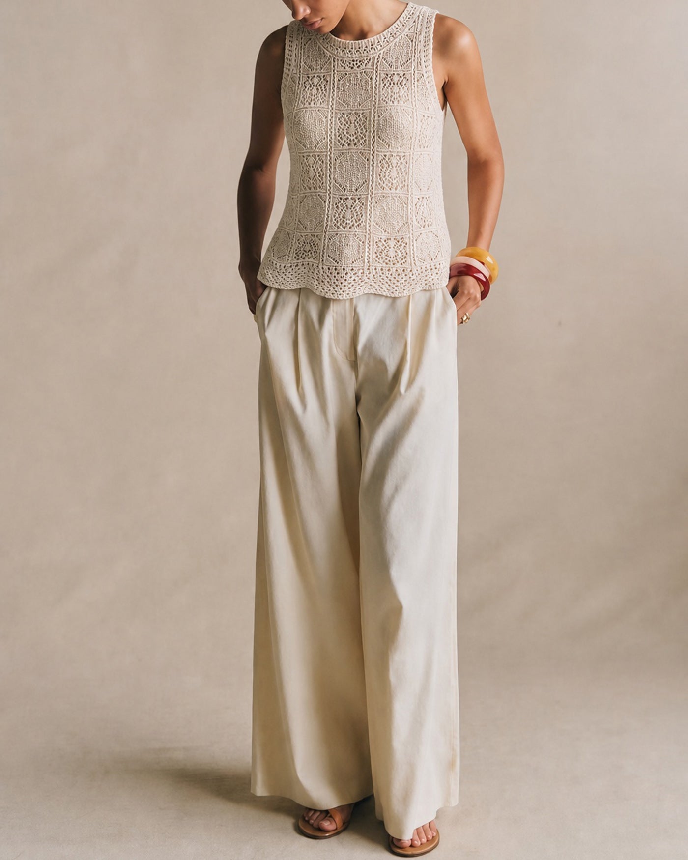 Apricot Round Neck Textured Knit Sweater