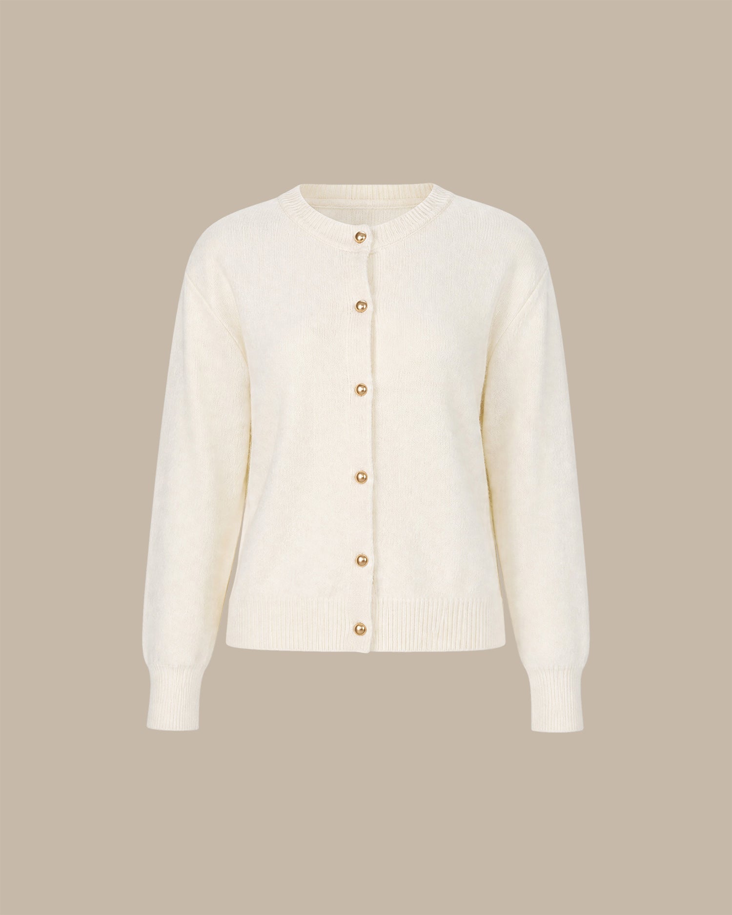 Off White Round Neck Button Knit Cardigan