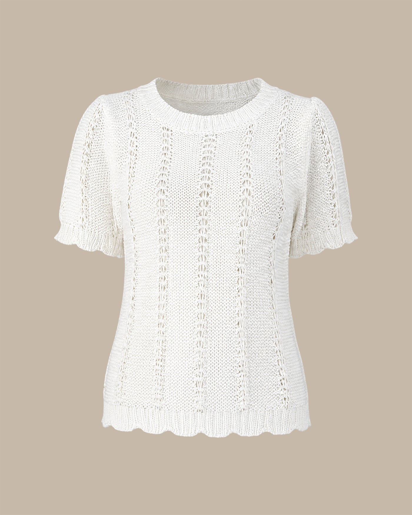 White Round Neck Textured Knit Sweater