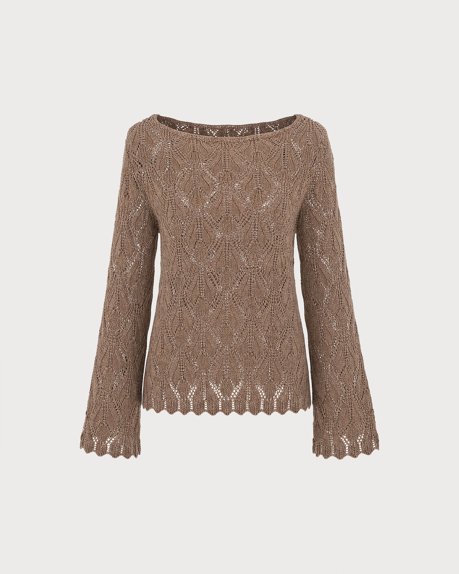 Brown Boat Neck Cut Out Knit Sweater