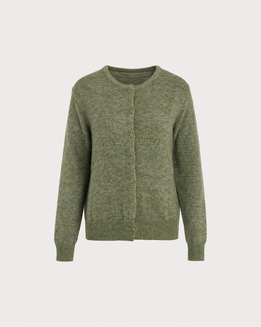 Green Solid Single Breasted Knit Cardigan