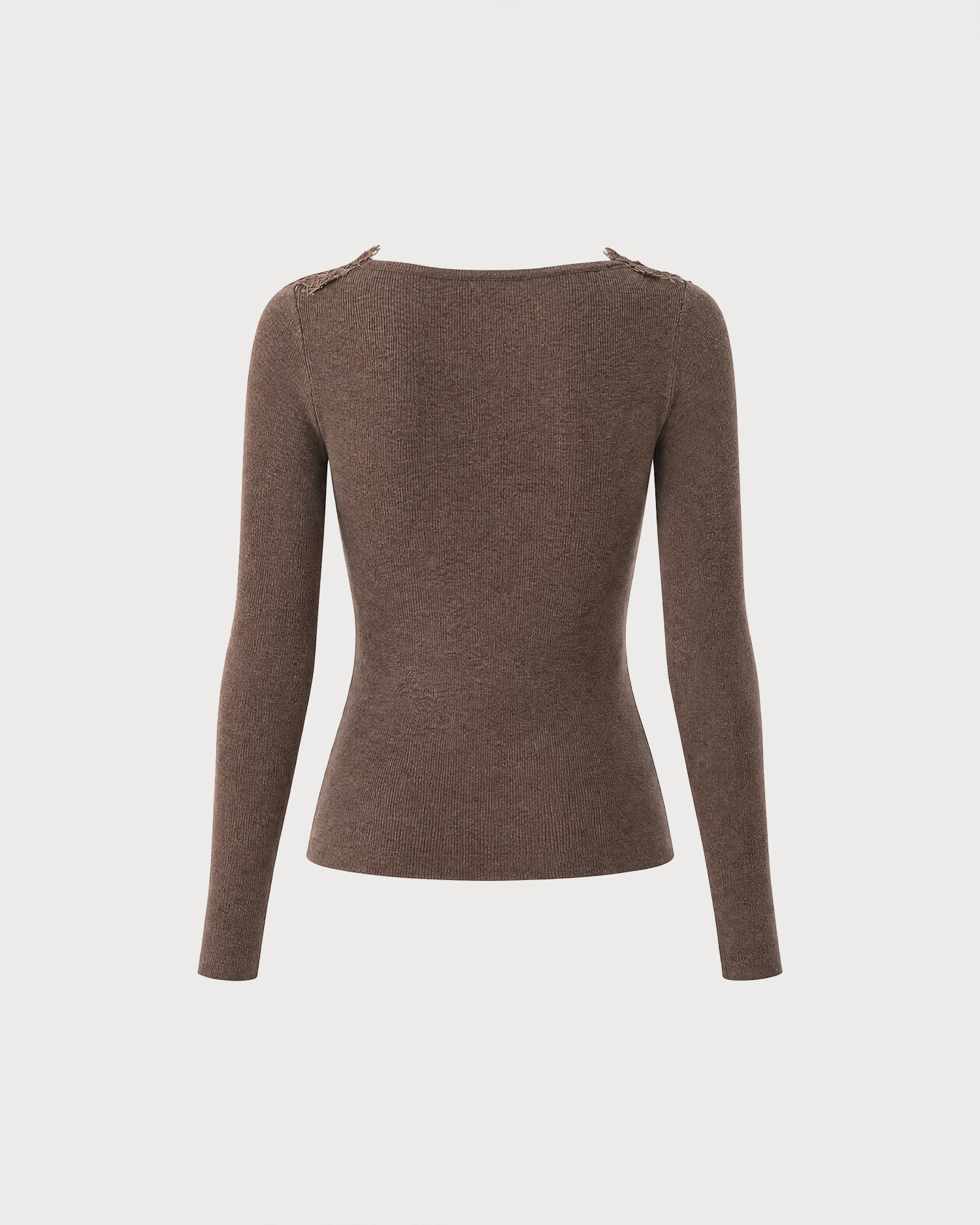 Coffee V Neck Lace Knit Sweater