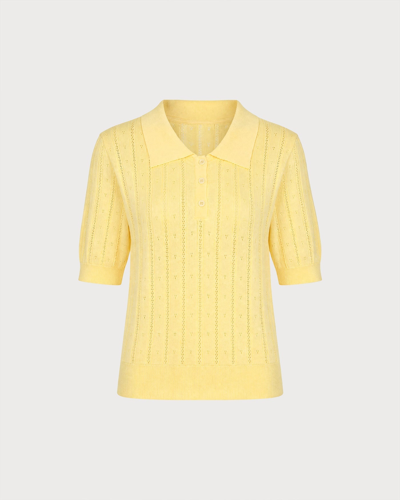 Yellow Collar Button Textured Sweater