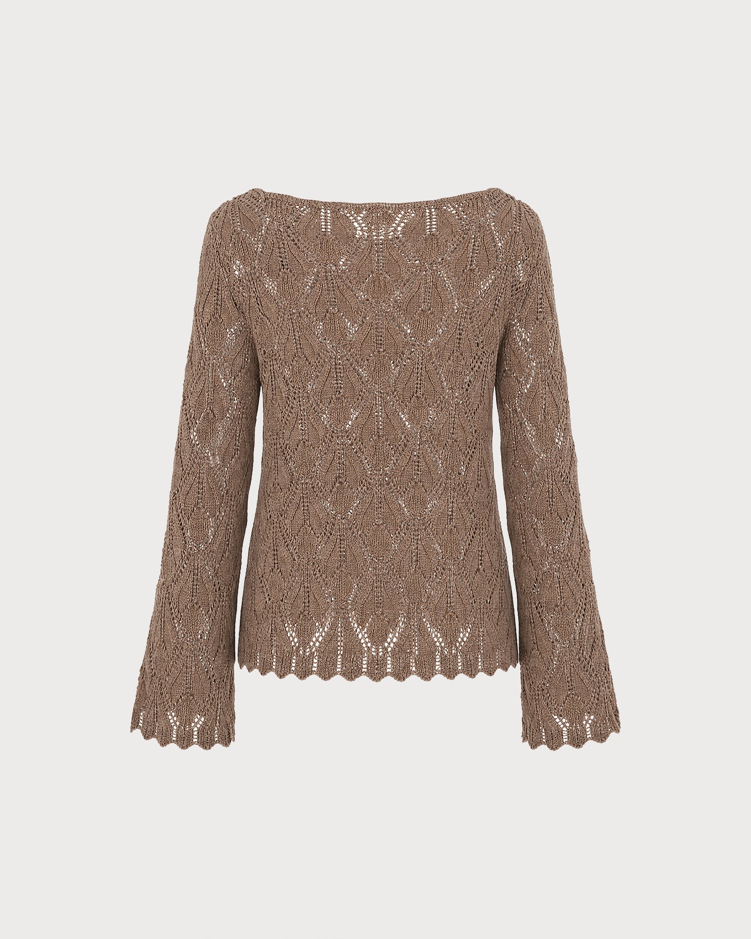 Brown Boat Neck Cut Out Knit Sweater
