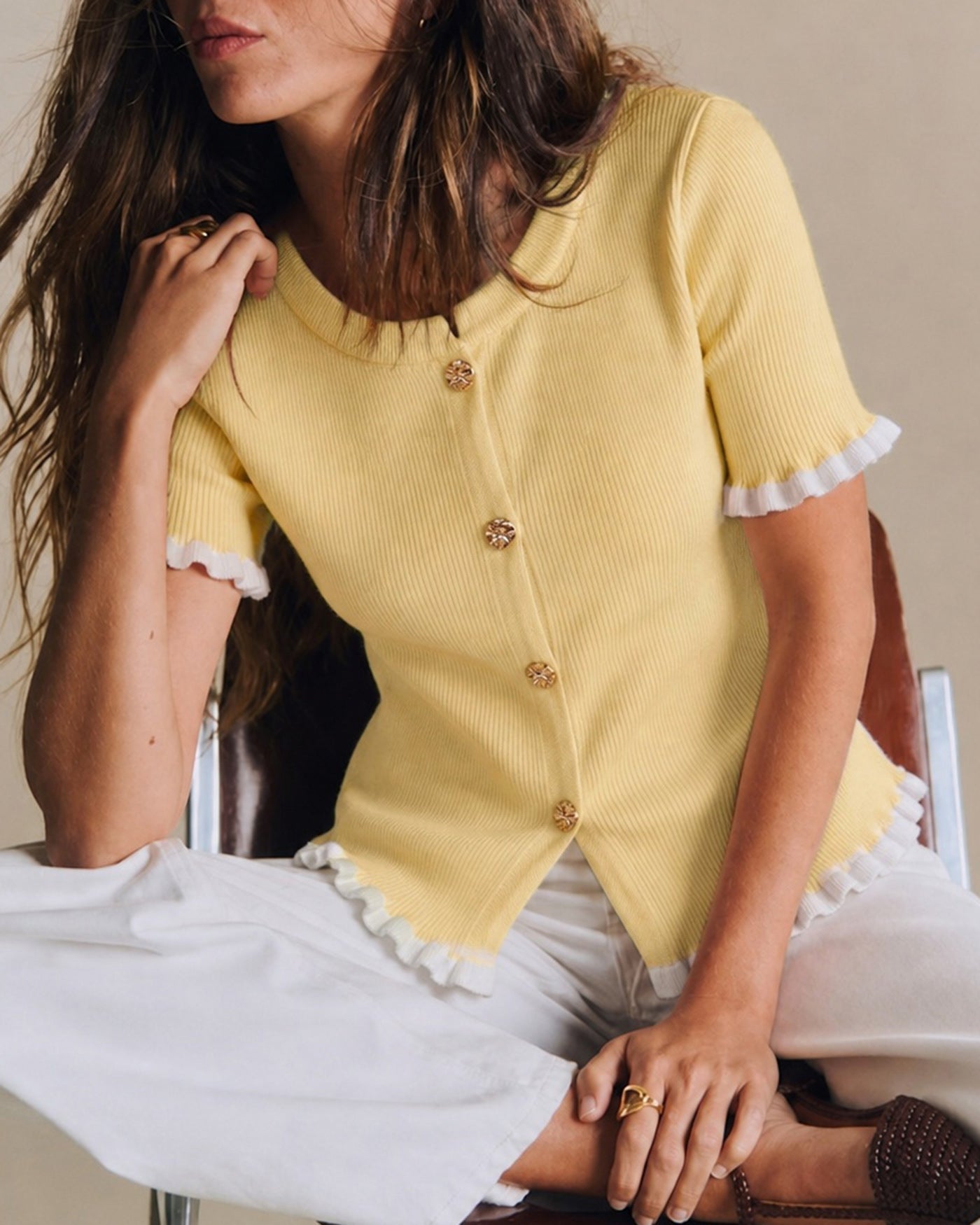 Yellow Single Breasted Contrasting Cardigan