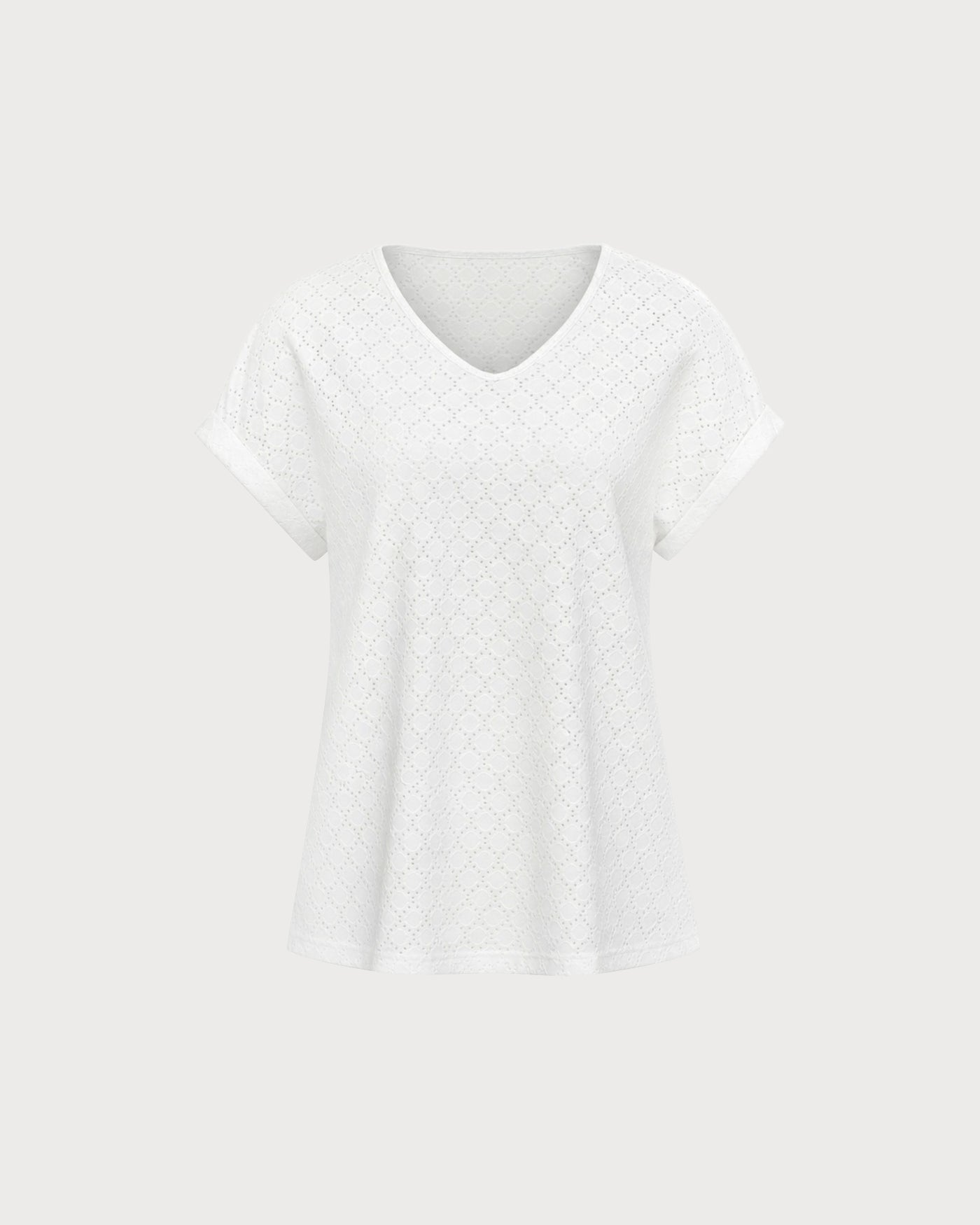 White V Neck Cut Out Textured Tee