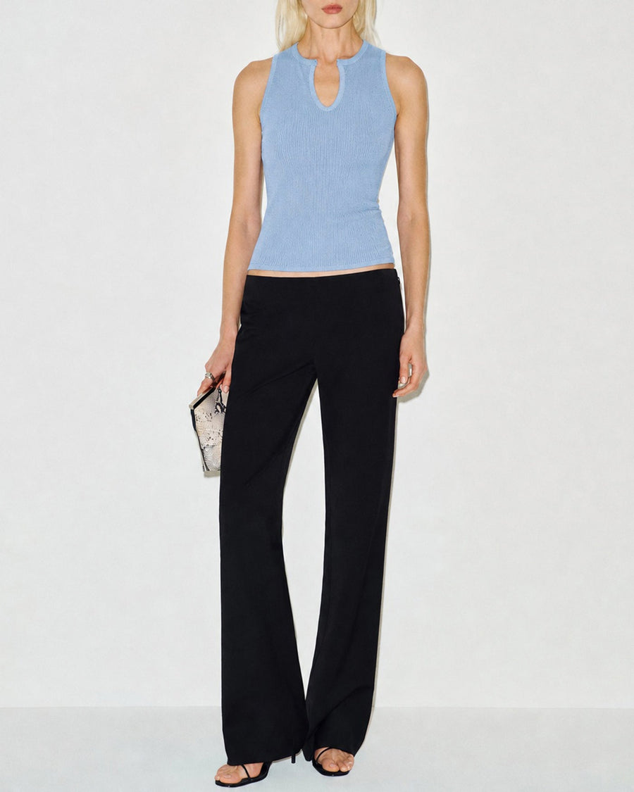 Blue V Neck Textured Knit Tank Top