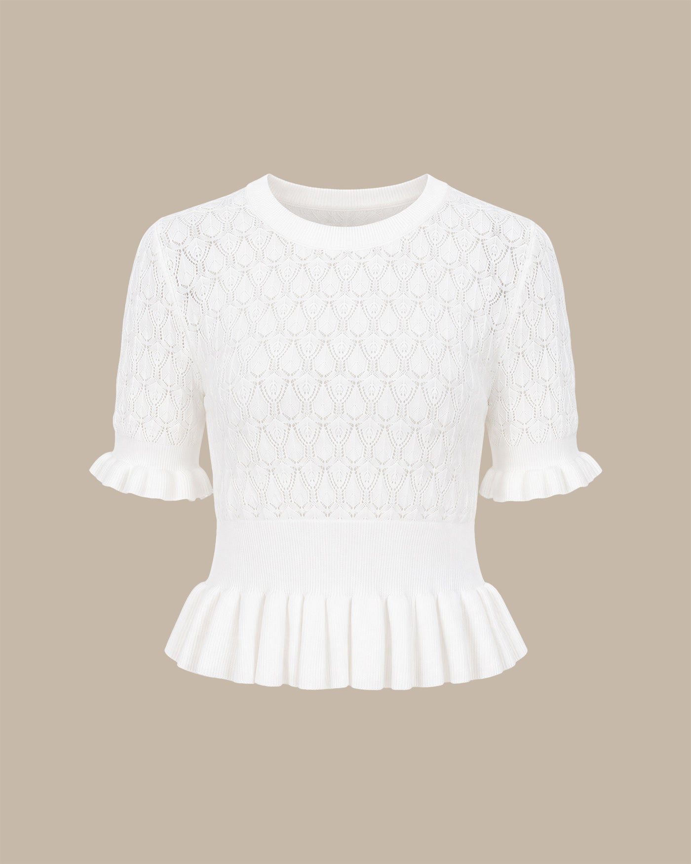 White Round Neck Textured Sweater