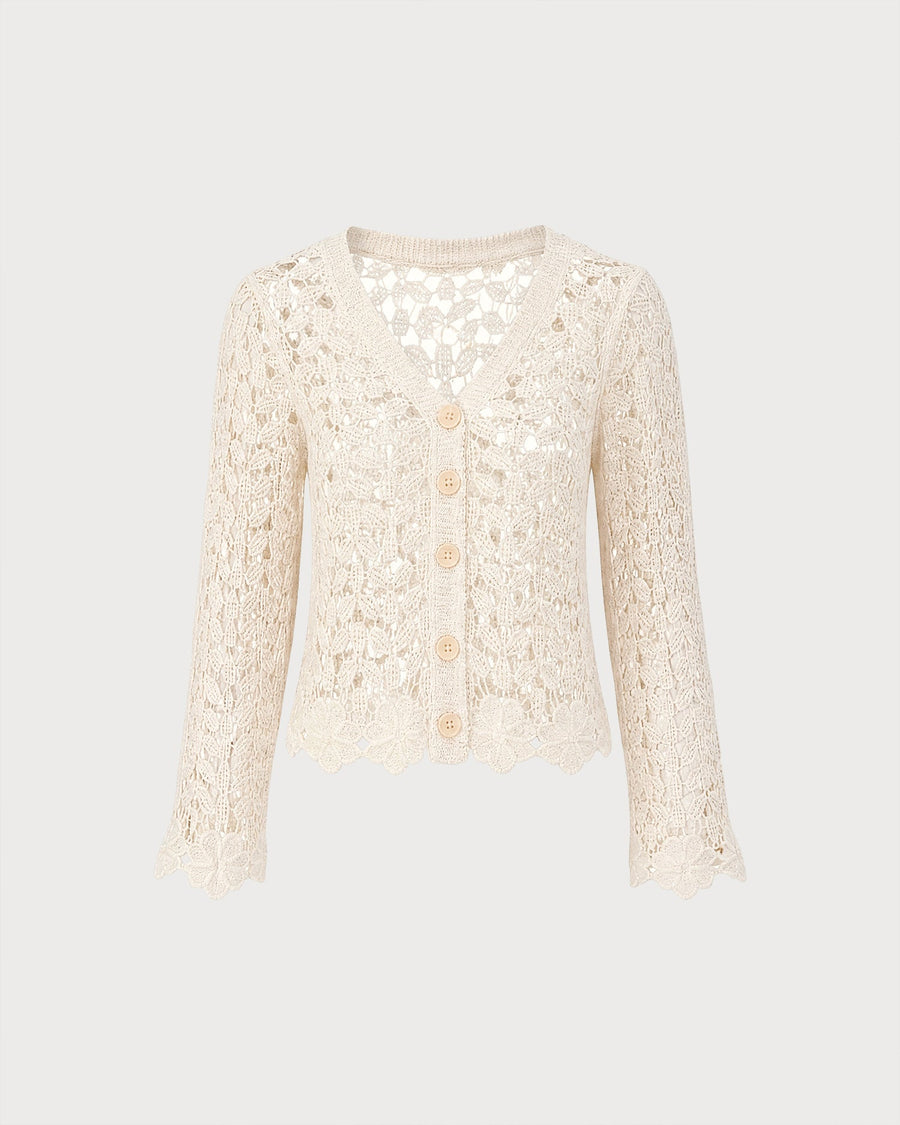 Apricot Cut Out Button Knit Cardigan