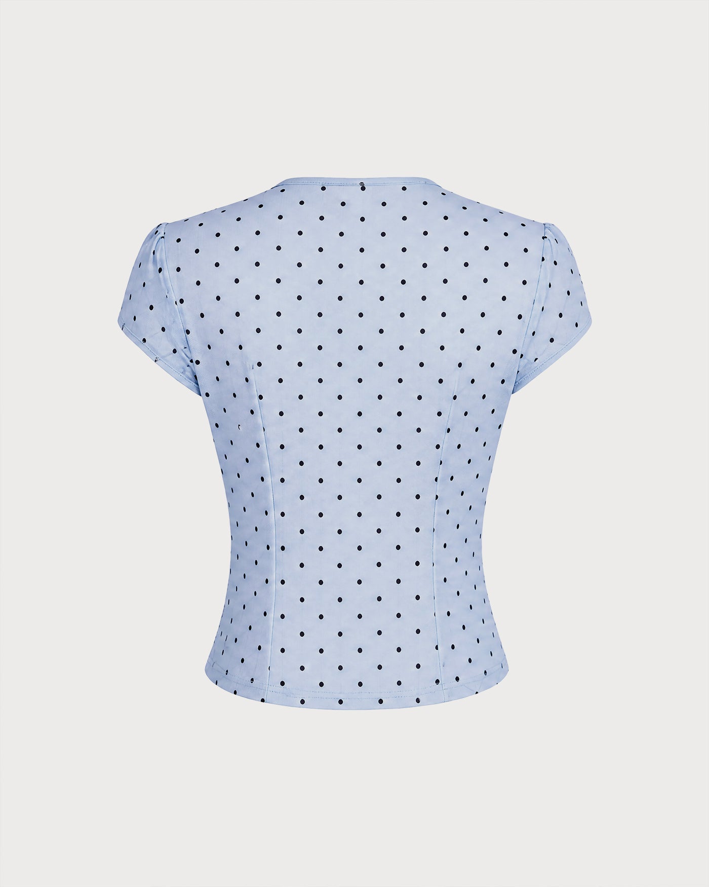 Blue Round Neck Polka Dot Button Tee