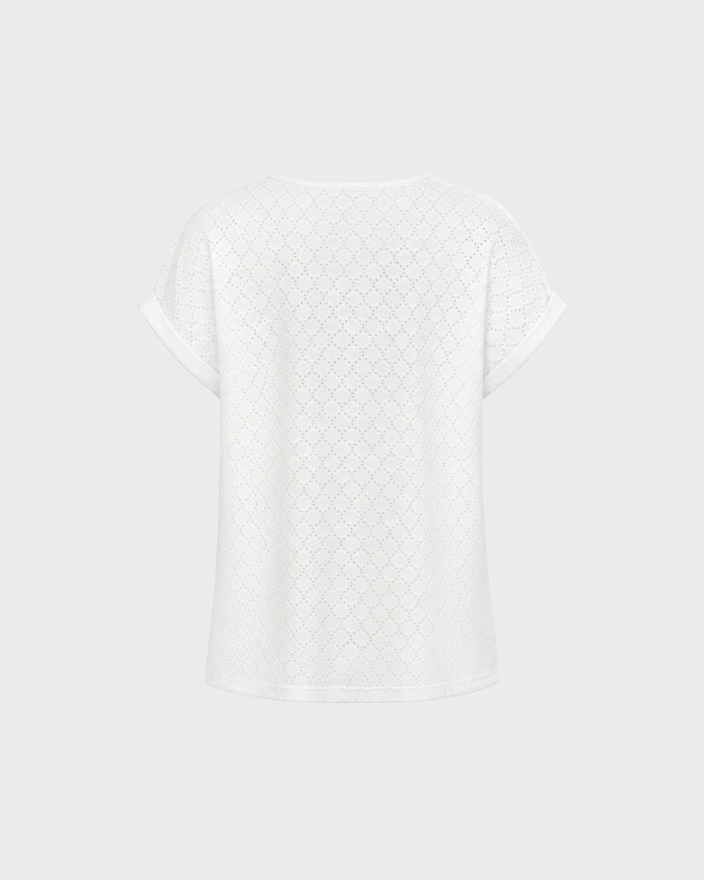 White V Neck Cut Out Textured Tee