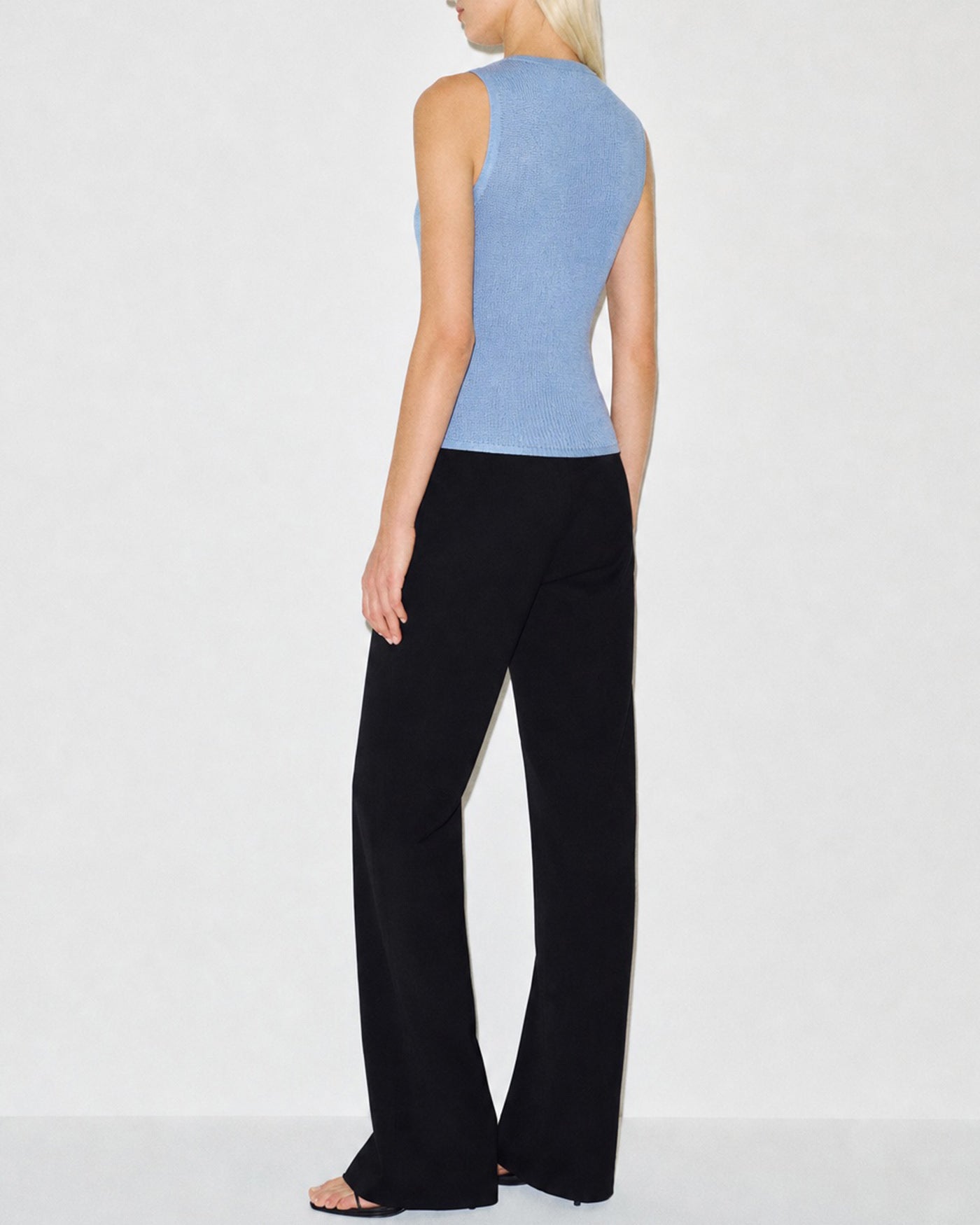 Blue V Neck Textured Knit Tank Top