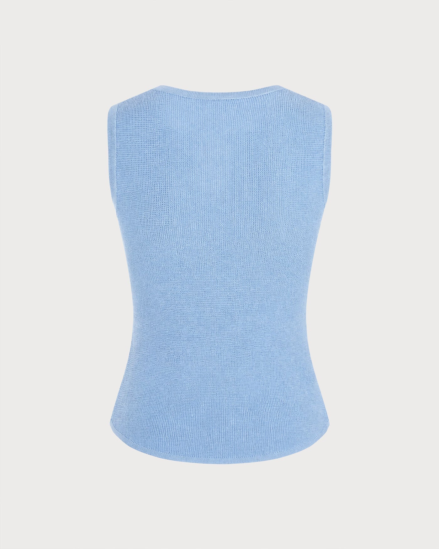 Blue V Neck Textured Knit Tank Top