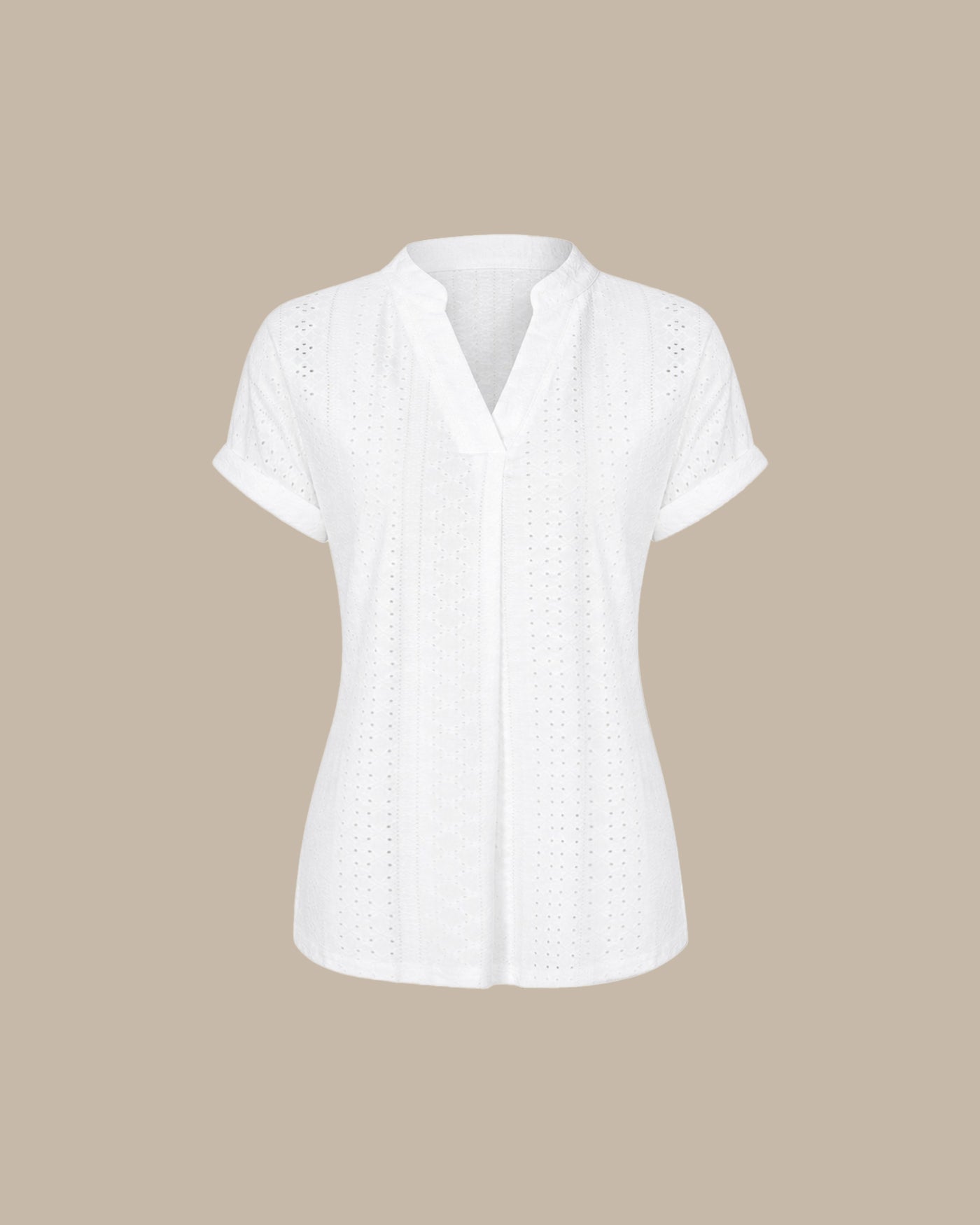White V Neck Textured Cut Out Tee