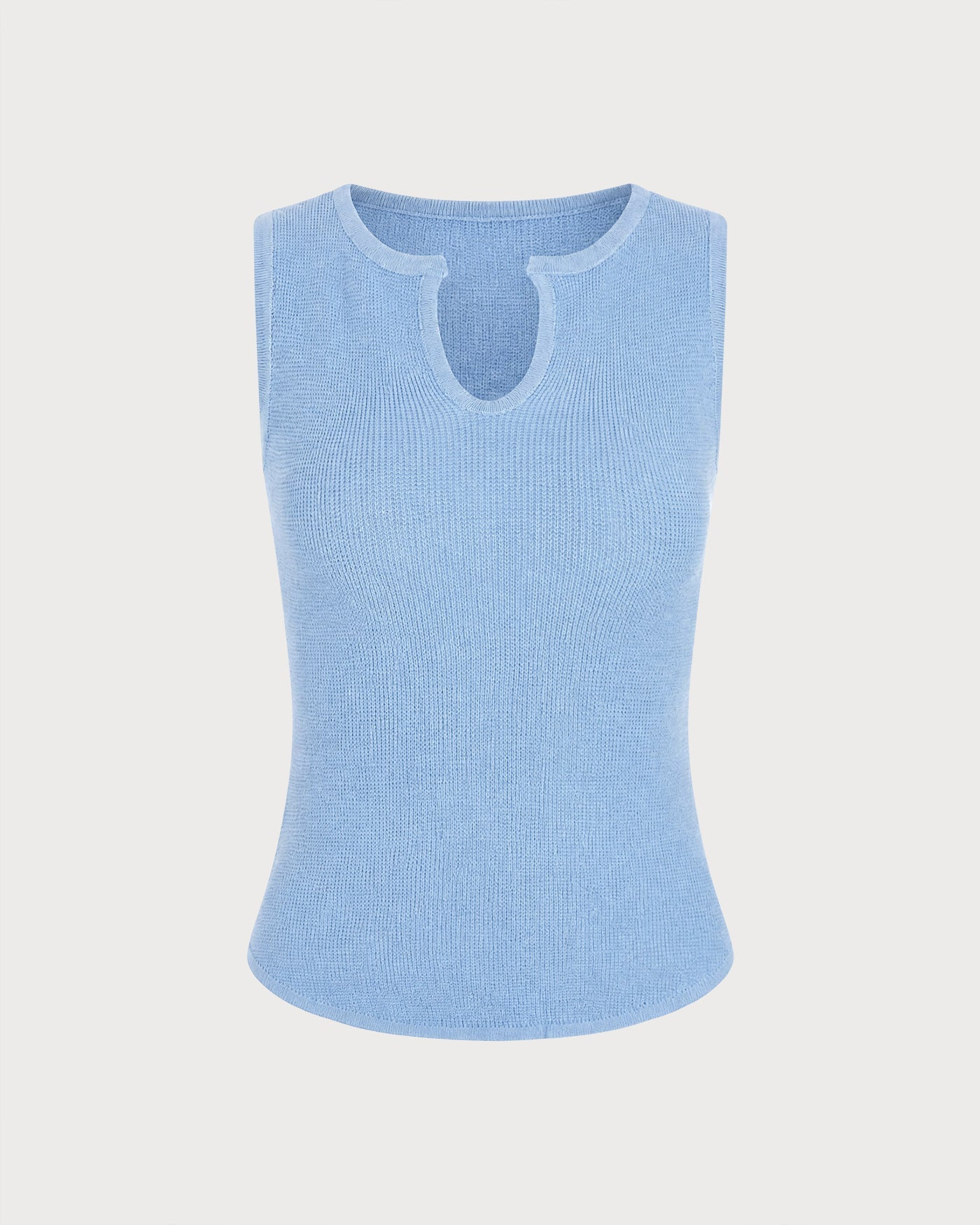 Blue V Neck Textured Knit Tank Top