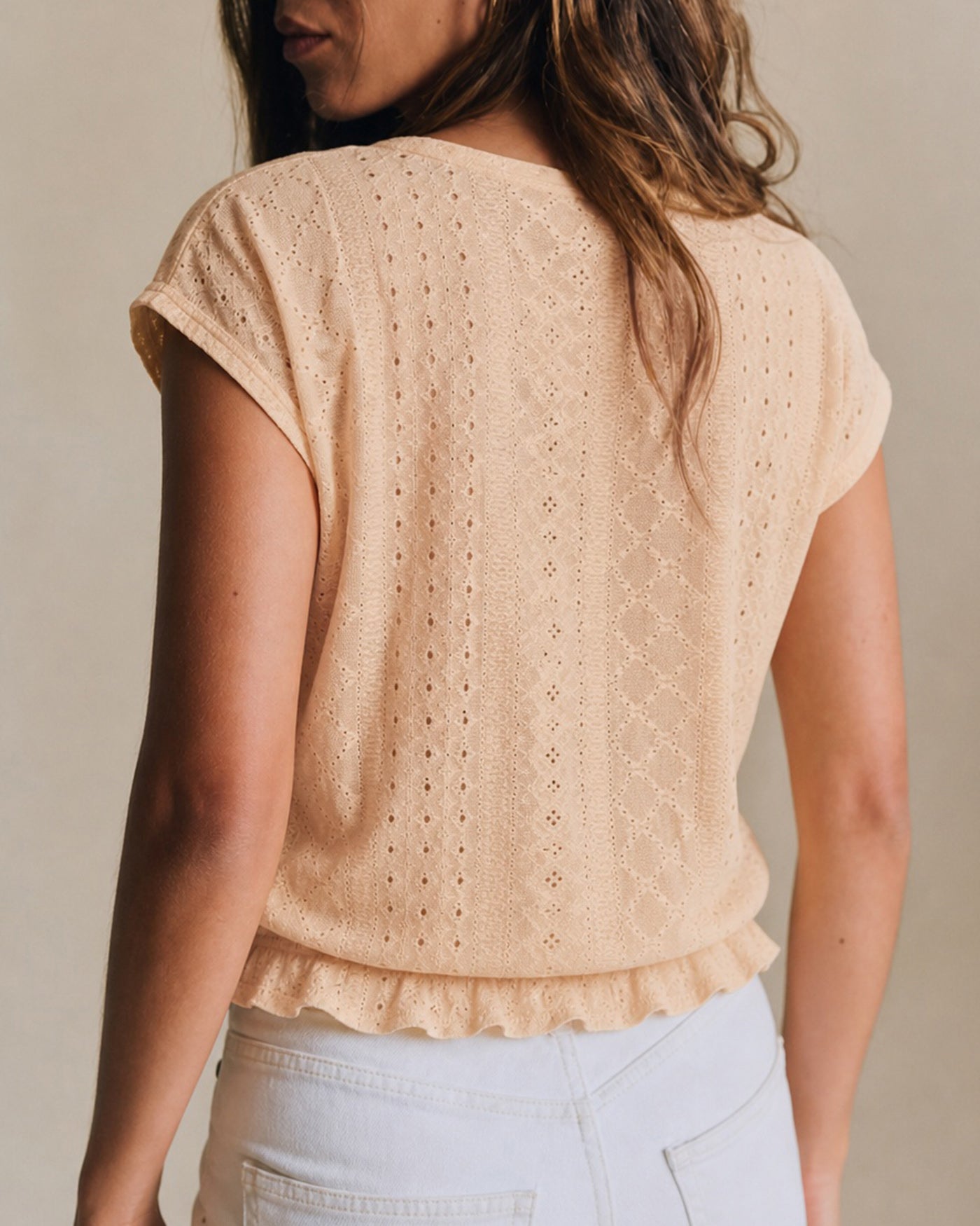 Yellow V Neck Ruched Textured Tee