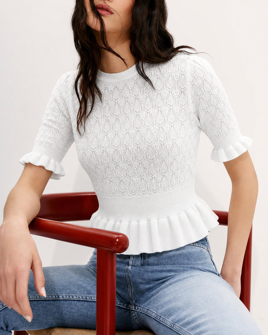 White Round Neck Textured Sweater