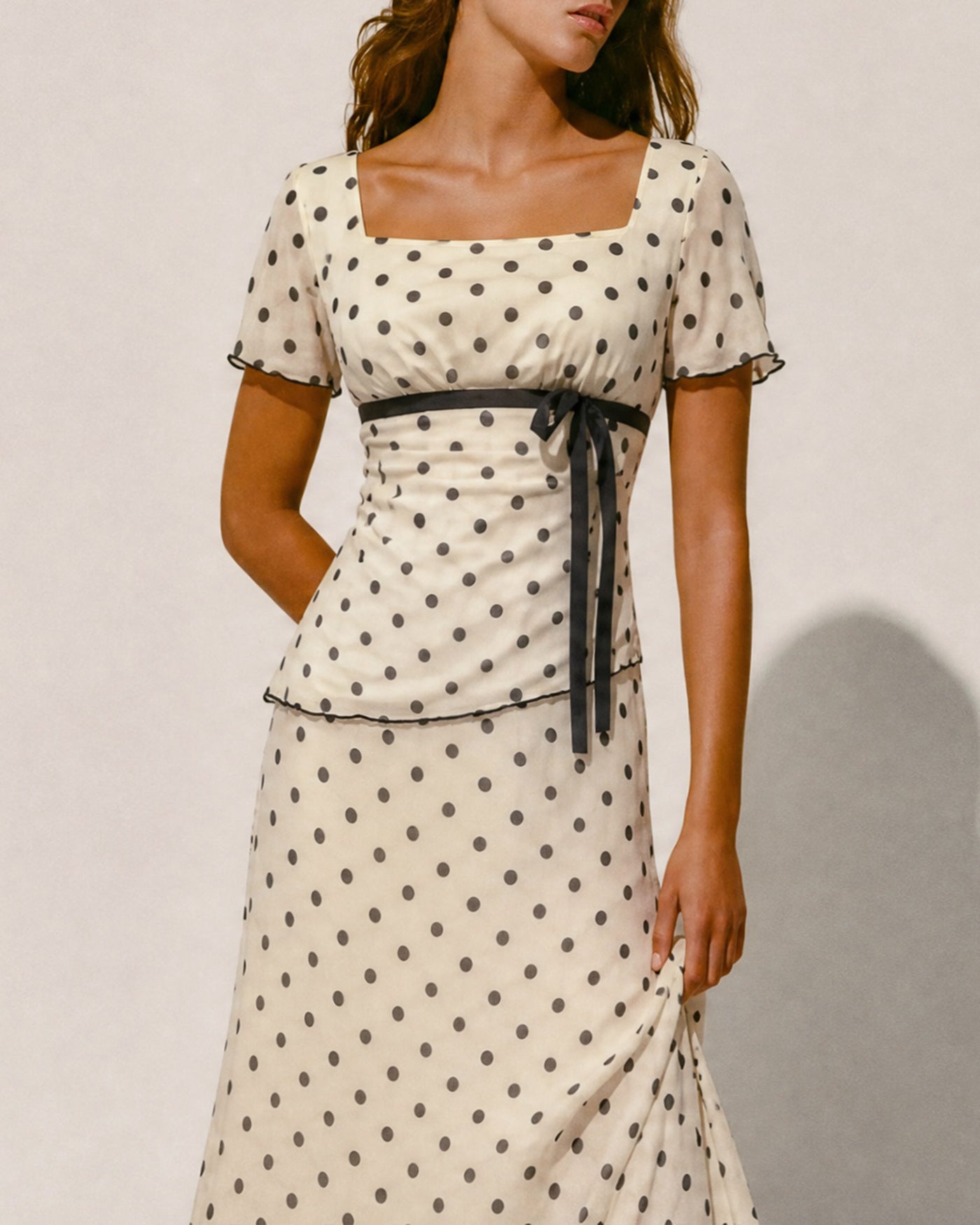 Apricot Square Neck Polka Dot Two-Piece Set
