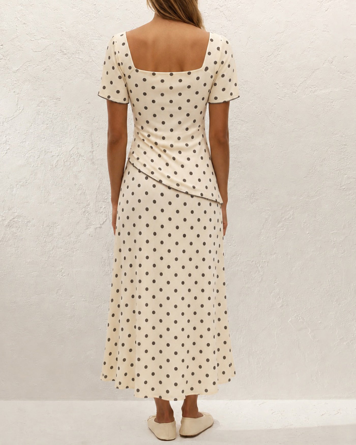 Apricot Square Neck Polka Dot Two-Piece Set