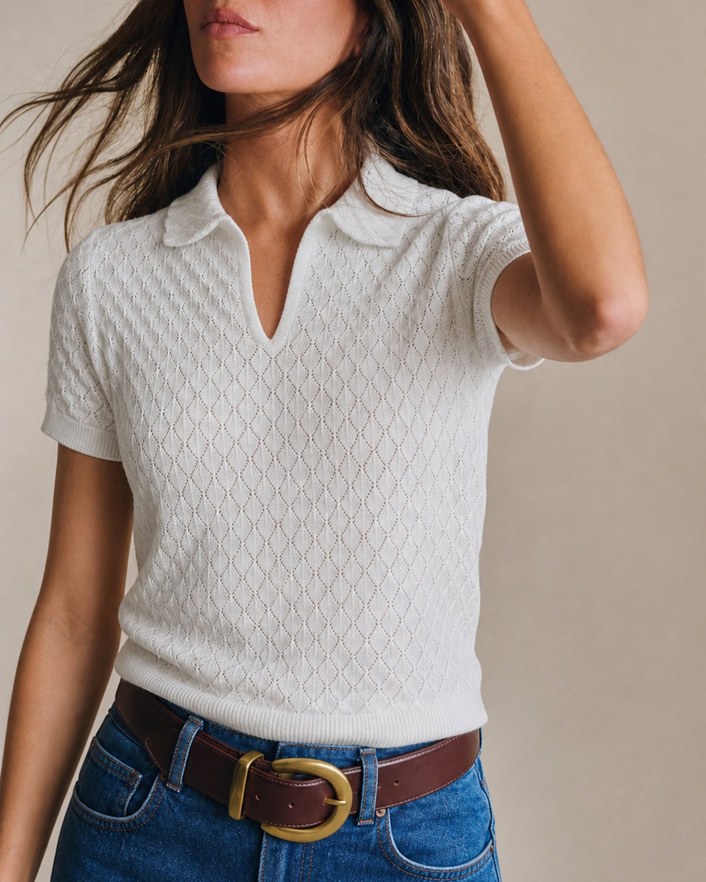 White Cut Out Textured Tee