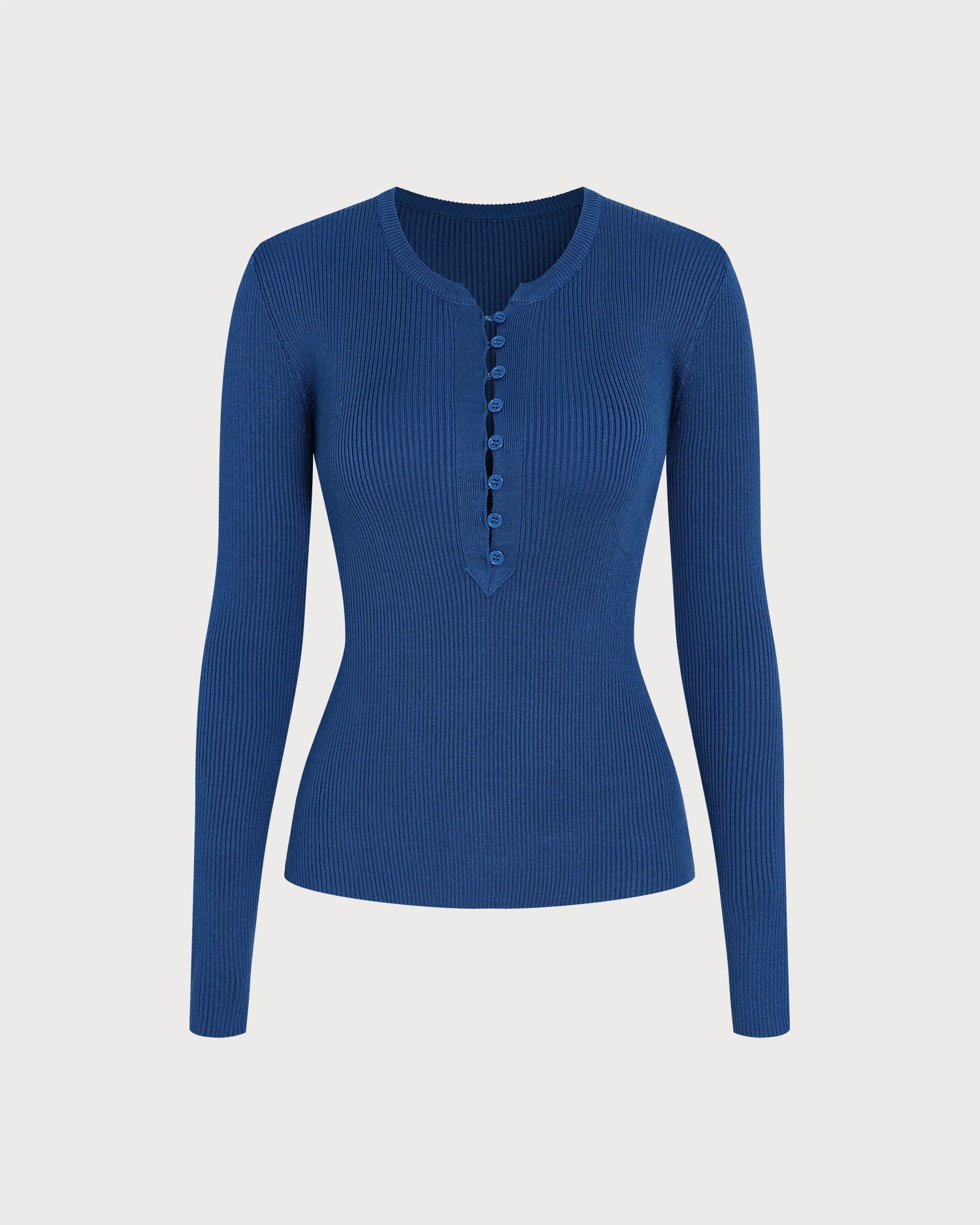 Blue Round Neck Textured Knit Sweater