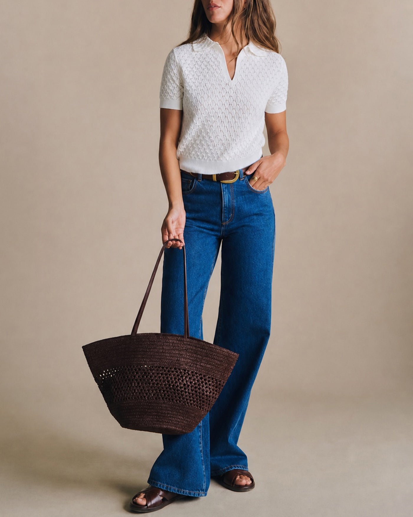 White Cut Out Textured Tee