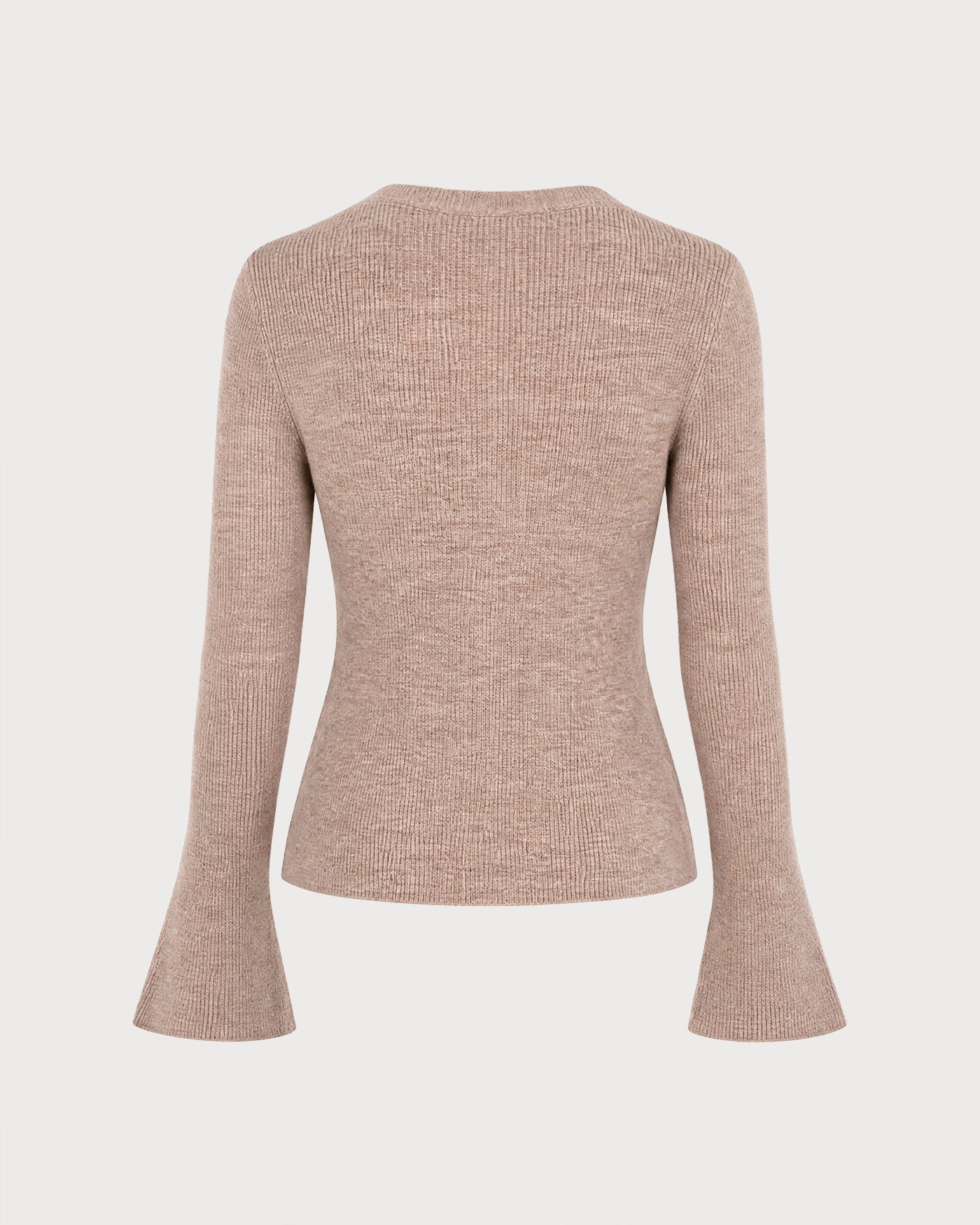 Camel V Neck Bell Sleeve Knit Cardigan
