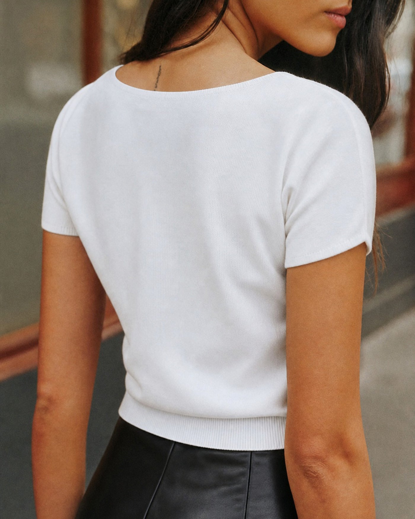White Solid Drop Shoulder Sweater