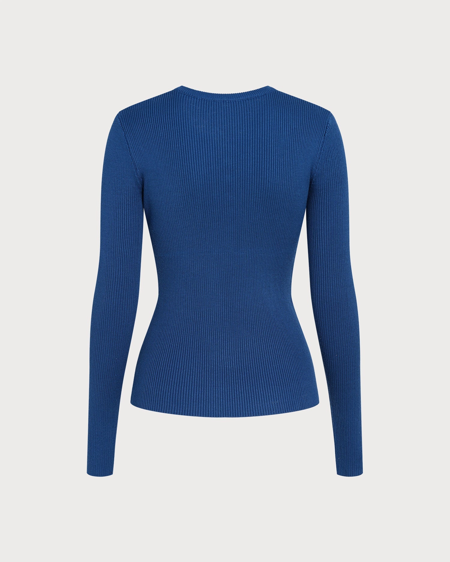 Blue Round Neck Textured Knit Sweater