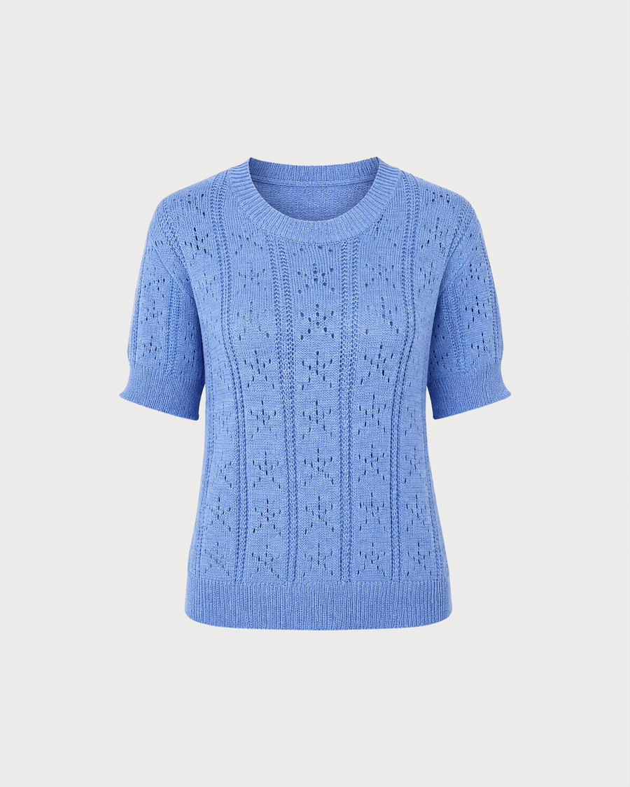 Blue Cut Out Textured Sweater