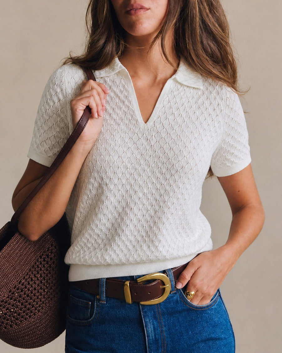 White Cut Out Textured Tee