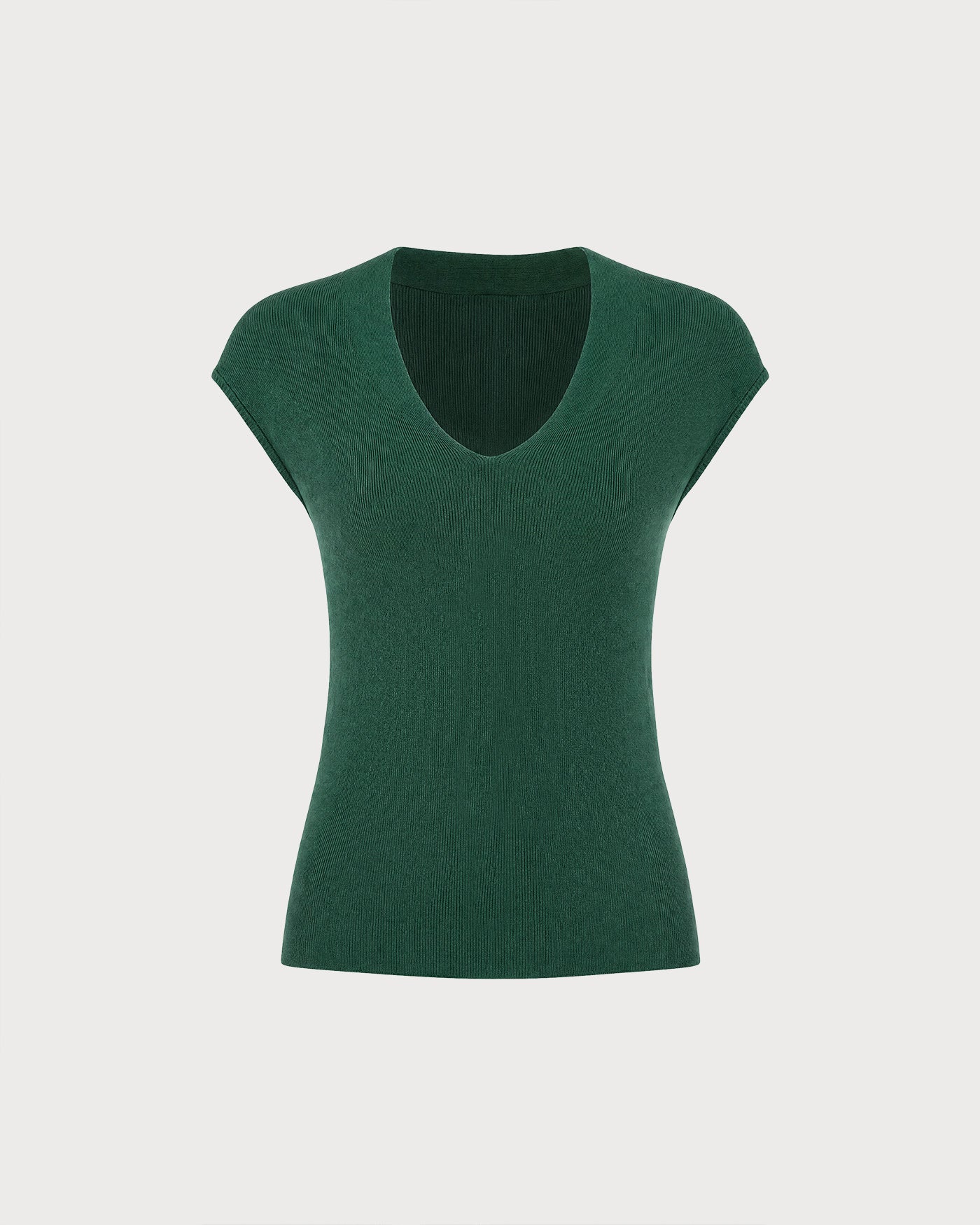 Green V Neck Textured Knit Tank Top