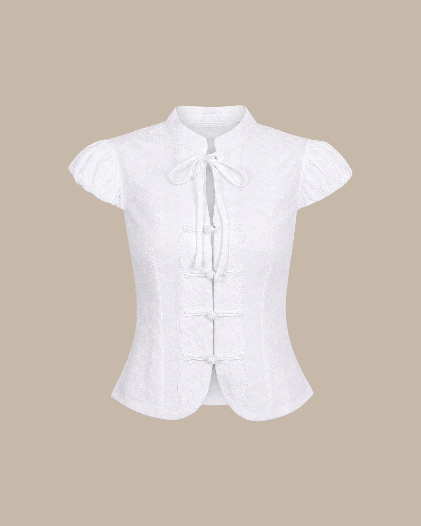 White Mandarin Collar Embroidery Blouse