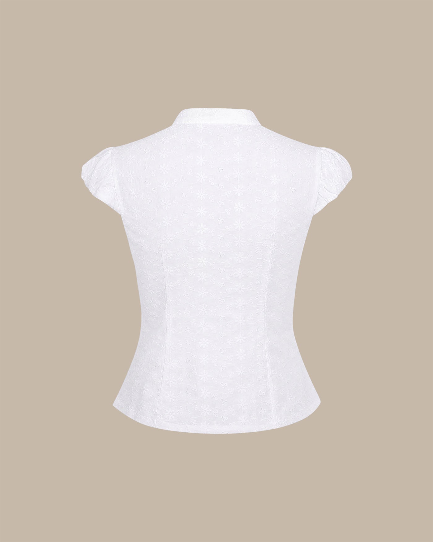 White Mandarin Collar Embroidery Blouse