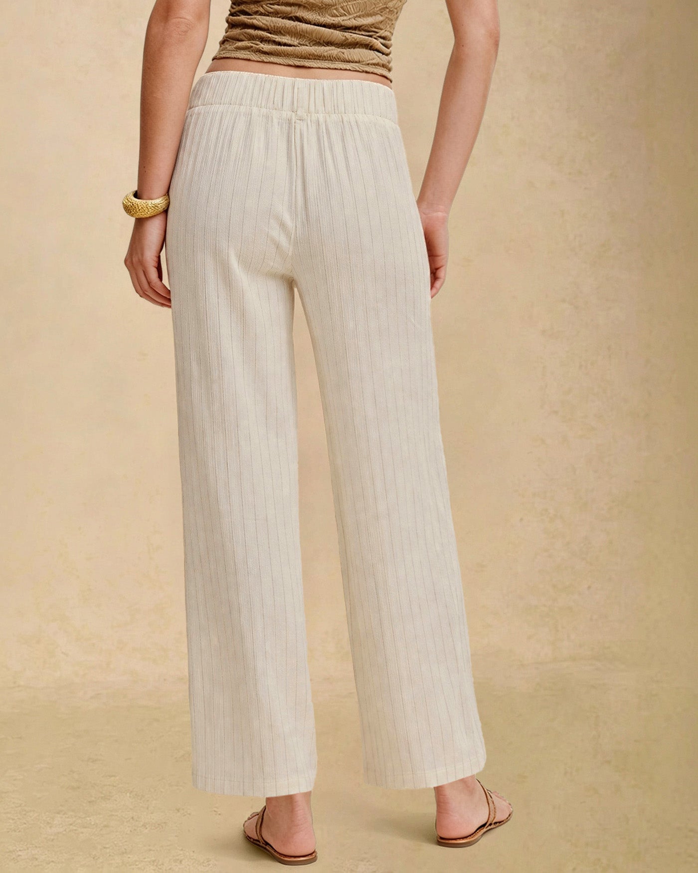 Apricot Elastic Waist Pockets Straight Pants