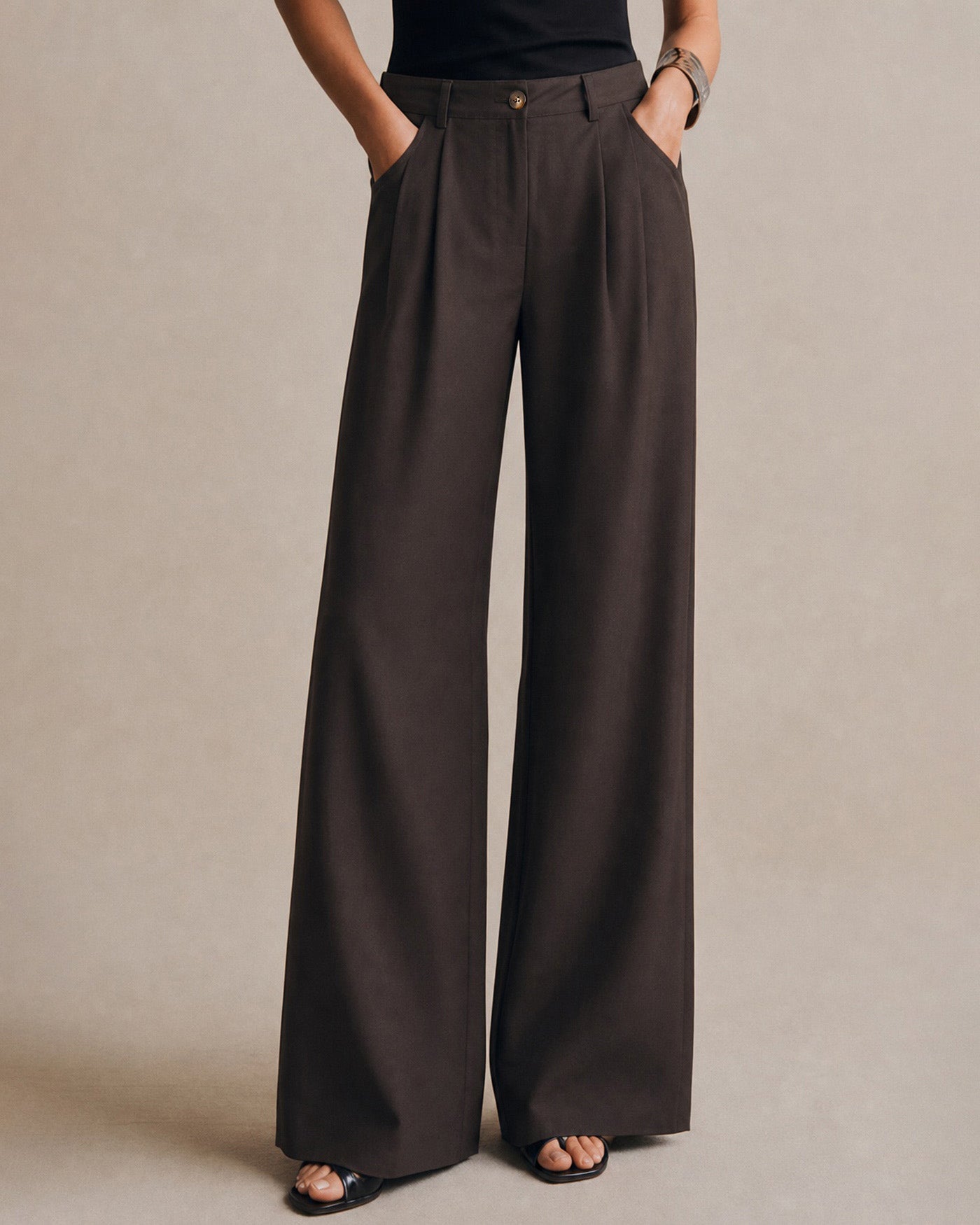 Coffee Pockets Button Straight Pants