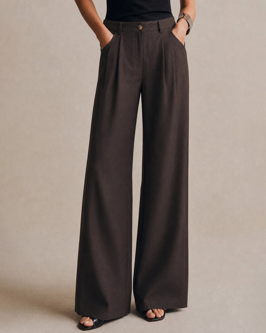 Coffee Pockets Button Straight Pants