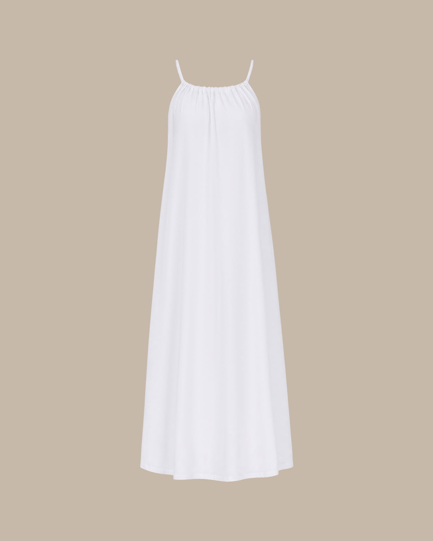 White Solid Tie Strap A-Line Maxi Dress