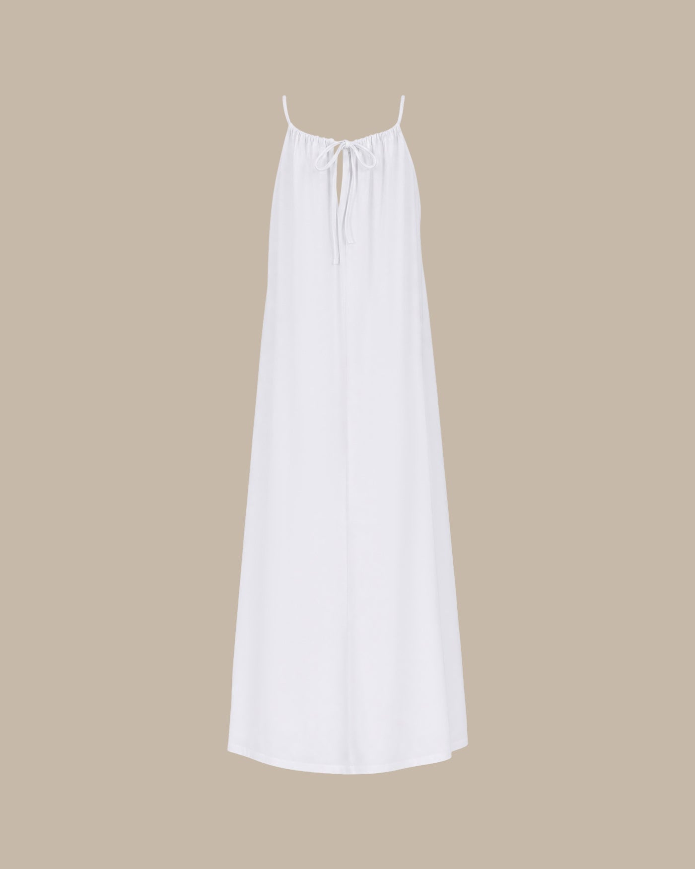 White Solid Tie Strap A-Line Maxi Dress